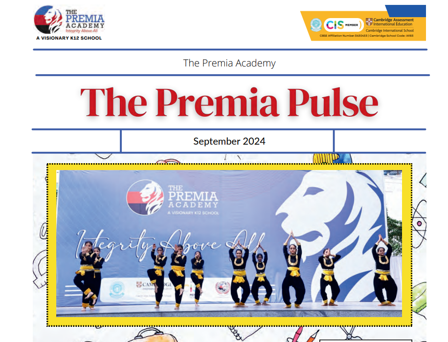 The Premia Academy, Hyderabad, students performing a dance routine on stage at the school