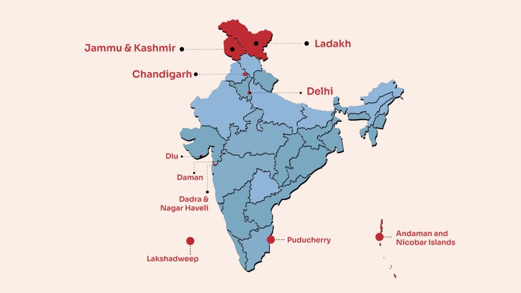 Map of India highlighting union territories