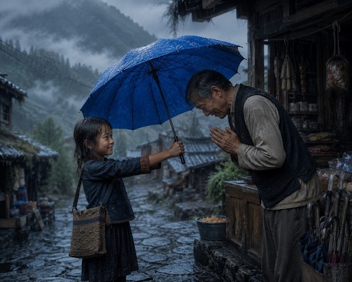 Blue umbrella story teaching kindness, generosity, and forgiveness