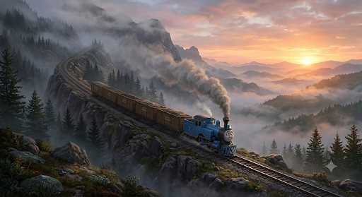 Little blue engine climbing a hill with determination and confidence