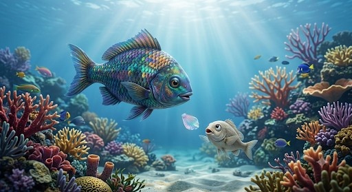 Rainbow Fish learning the joy of sharing with friends
