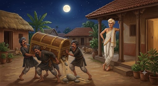 Tenali Raman using clever thinking to outsmart thieves