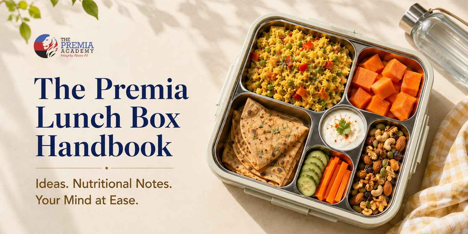 Healthy school lunch box with balanced Indian meals, fruits, vegetables, and snacks for kids